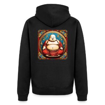 Dicker süßer Buddha - Unisex Premium Bio Zip Hoodie - Schwarz - Hinten - Nico (187cm)
