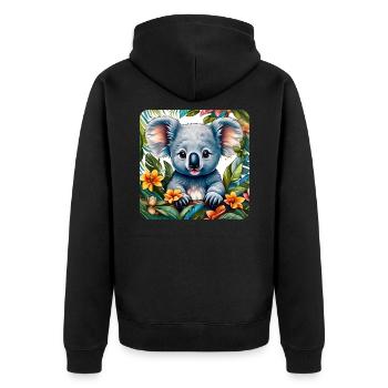 Cute Koala Bear with Flowers - Unisex Premium Organic Zip Hoodie - black - Back - Nico (187cm)