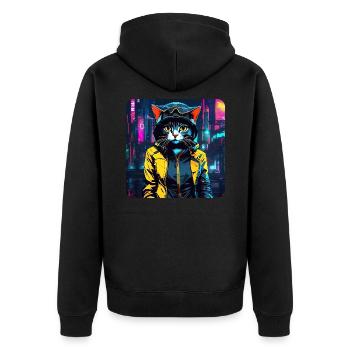 Chat Cyberpunk mignon - Veste à capuche bio Premium Unisexe - noir - Dos - Nico (187cm)