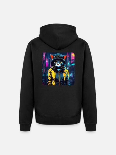 Chat Cyberpunk mignon - Veste à capuche bio Premium Unisexe - noir