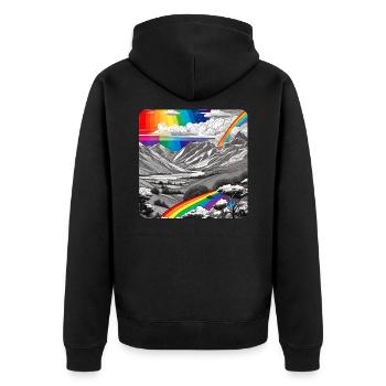 Regenbogen in der Natur mit Berge - Unisex Premium Bio Zip Hoodie - Schwarz - Hinten - Nico (187cm)