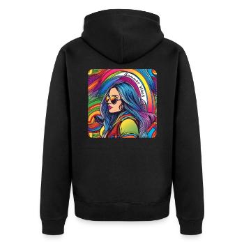 Summer Vibes Hippie Girl in Regenbogen Farben - Unisex Premium Bio Zip Hoodie - Schwarz - Hinten - Nico (187cm)