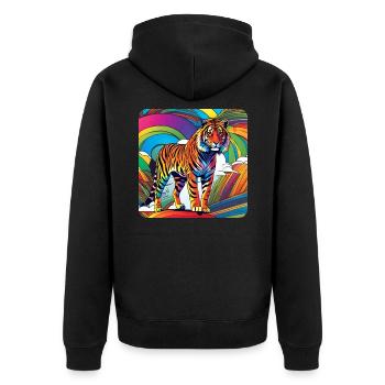 Spirit Animal Tiger in bunten Farben - Unisex Premium Bio Zip Hoodie - Schwarz - Hinten - Nico (187cm)