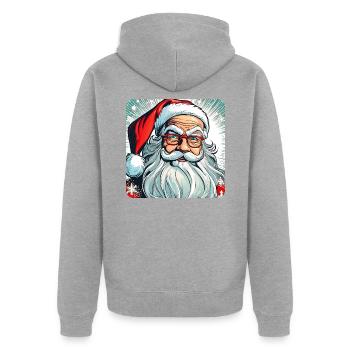Witziger Weihnachtsmann mit Brille - Unisex Premium Bio Zip Hoodie - Grau meliert - Hinten - Nico (187cm)