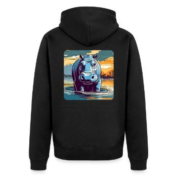 Hippopotame au coucher du soleil - Veste à capuche bio Premium Unisexe - noir - Dos - Nico (187cm)