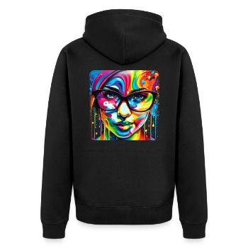 Femme avec des lunettes dans le style grafitti - Veste à capuche bio Premium Unisexe - noir - Dos - Nico (187cm)