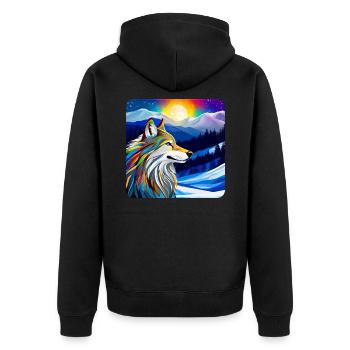 Spirit Animal Wolf - Unisex Premium Bio Zip Hoodie - Schwarz - Hinten - Nico (187cm)