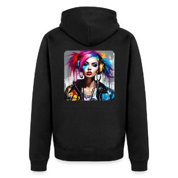 Fille punk cool aux cheveux colorés - Veste à capuche bio Premium Unisexe - noir - Dos - Nico (187cm)