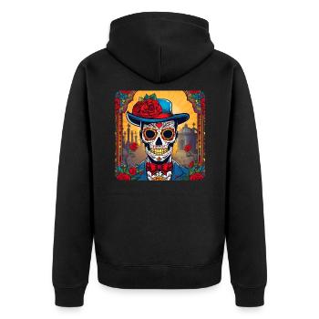 Dia de los Muertos Totenschädel mit Hut - Unisex Premium Bio Zip Hoodie - Schwarz - Hinten - Nico (187cm)