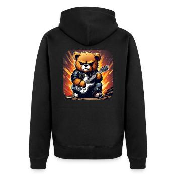 Heavy metal Teddy Bär mit E-Gitarre - Unisex Premium Bio Zip Hoodie - Schwarz - Hinten - Nico (187cm)