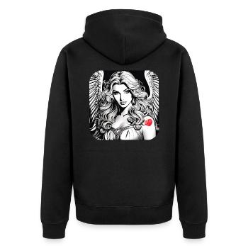 Angel with red heart tattoo - Unisex Premium Organic Zip Hoodie - black - Back - Nico (187cm)