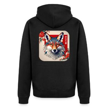 Asiatischer Fuchs mit Kirschblüten - Unisex Premium Bio Zip Hoodie - Schwarz - Hinten - Nico (187cm)
