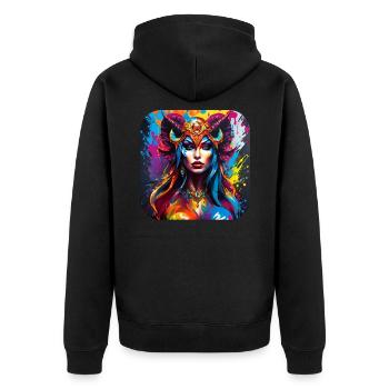 Dämonin im Graffiti Style - Unisex Premium Bio Zip Hoodie - Schwarz - Hinten - Nico (187cm)