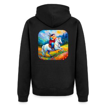 Niedliche dicke Moppel Fee mit Einhorn - Unisex Premium Bio Zip Hoodie - Schwarz - Hinten - Nico (187cm)