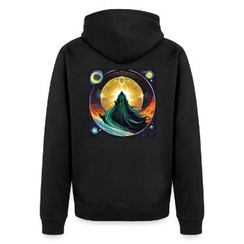 Mystical God in the Universe - Unisex Premium Organic Zip Hoodie - black - Back - Nico (187cm)