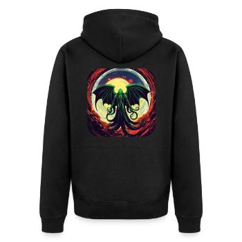 Unsterbliches Cthulhu Monster im Universum - Unisex Premium Bio Zip Hoodie - Schwarz - Hinten - Nico (187cm)