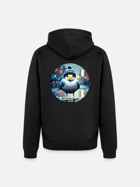 Cute seagull in the rain - Unisex Premium Organic Zip Hoodie - black
