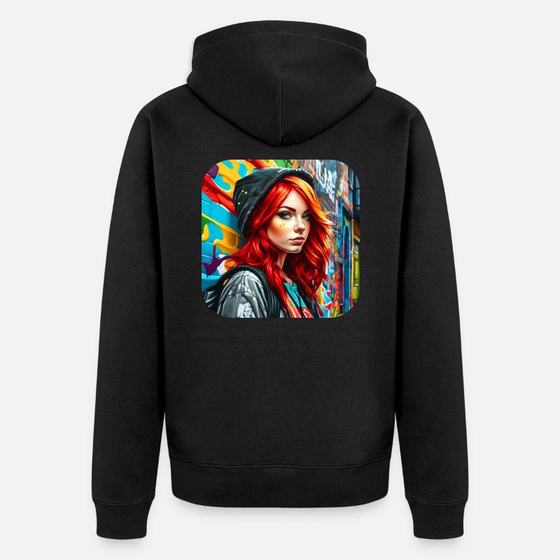 Cooles irisches rothaariges Mädchen - Unisex Premium Bio Zip Hoodie - Schwarz