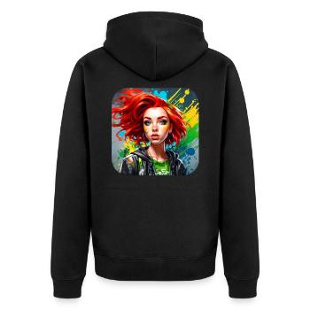 Cooles irisches rothaariges Mädchen - Unisex Premium Bio Zip Hoodie - Schwarz - Hinten - Nico (187cm)