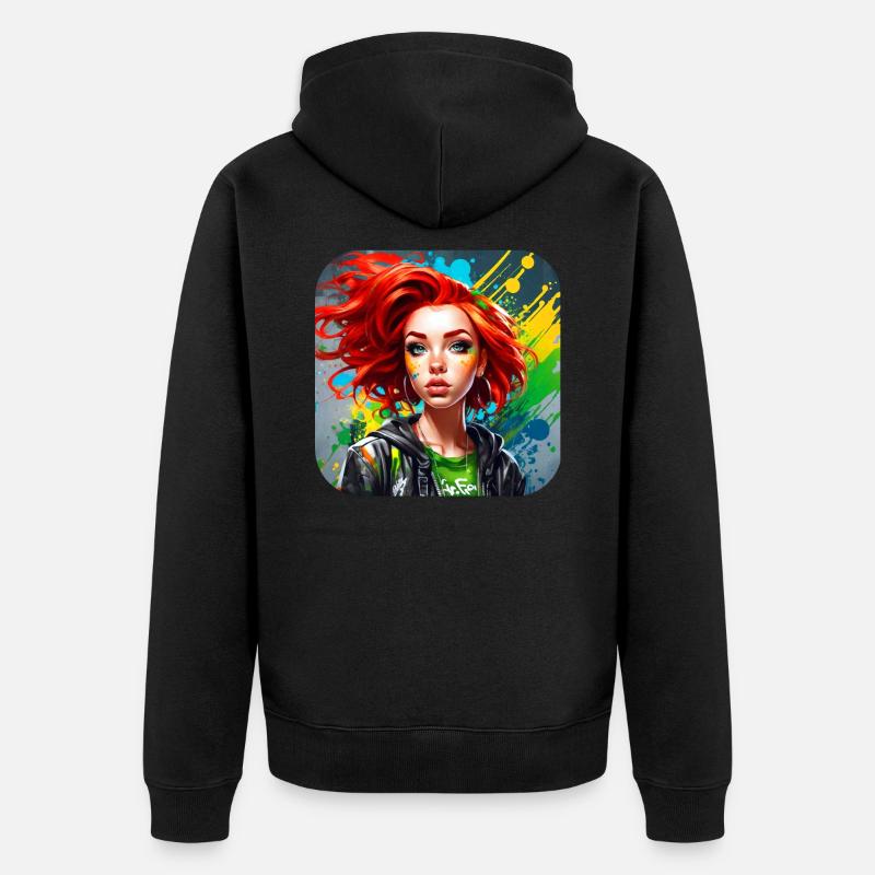 Cooles irisches rothaariges Mädchen - Unisex Premium Bio Zip Hoodie - Schwarz
