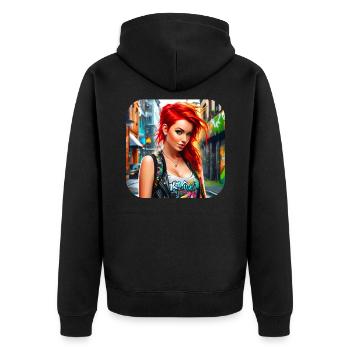 Fille rousse irlandaise cool - Veste à capuche bio Premium Unisexe - noir - Dos - Nico (187cm)
