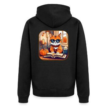 Niedliche Katze im Herbst Feeling - Unisex Premium Bio Zip Hoodie - Schwarz - Hinten - Nico (187cm)