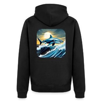 Springender Hai mit Sonnenuntergang - Unisex Premium Bio Zip Hoodie - Schwarz - Hinten - Nico (187cm)