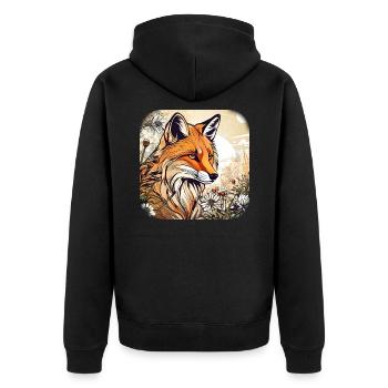 Fuchs mit Blumen - Unisex Premium Bio Zip Hoodie - Schwarz - Hinten - Nico (187cm)