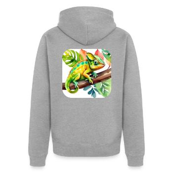 Doux caméléon - Veste à capuche bio Premium Unisexe - gris chiné - Dos - Nico (187cm)
