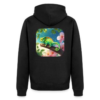 Chameleon mit Blüten Blumen - Unisex Premium Bio Zip Hoodie - Schwarz - Hinten - Nico (187cm)