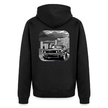 Oldtimer Drift Auto Turbo Rallye - Unisex Premium Bio Zip Hoodie - Schwarz - Hinten - Nico (187cm)