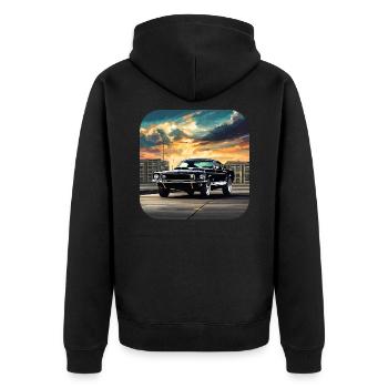 Rallye turbo de voitures anciennes au coucher du soleil - Veste à capuche bio Premium Unisexe - noir - Dos - Nico (187cm)
