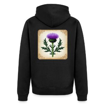 Distel als Wappen II - Unisex Premium Bio Zip Hoodie - Schwarz - Hinten - Nico (187cm)