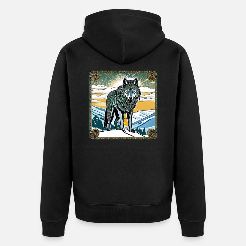 Cooler Wolf im keltischen Style - Unisex Premium Bio Zip Hoodie - Schwarz