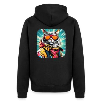 Coole Katze mit Sonnenbrille - Unisex Premium Bio Zip Hoodie - Schwarz - Hinten - Nico (187cm)