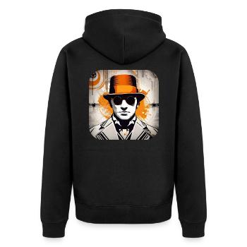 Cooles Steampunk Design - Unisex Premium Bio Zip Hoodie - Schwarz - Hinten - Nico (187cm)