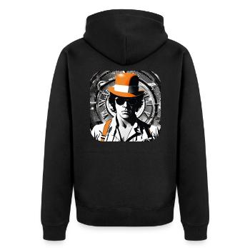 Cooles Steampunk Design - Unisex Premium Bio Zip Hoodie - Schwarz - Hinten - Nico (187cm)