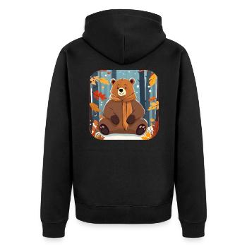 Lässiger Bär im Herbst - Unisex Premium Bio Zip Hoodie - Schwarz - Hinten - Nico (187cm)