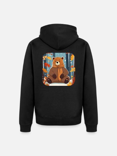 Lässiger Bär im Herbst - Unisex Premium Bio Zip Hoodie - Schwarz