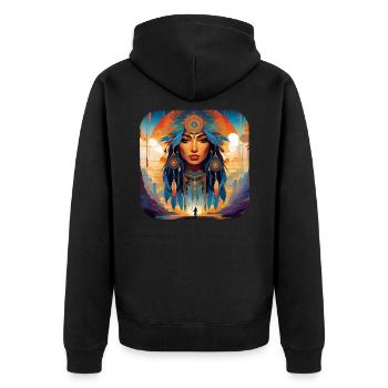 Mystic Shaman with Feathers VI - Unisex Premium Organic Zip Hoodie - black - Back - Nico (187cm)