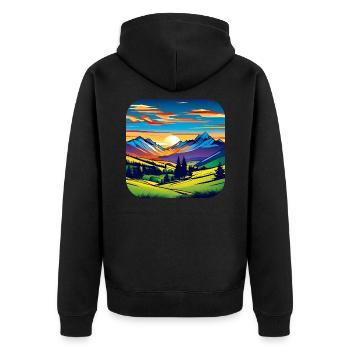 Berge im Sonnenuntergang II - Unisex Premium Bio Zip Hoodie - Schwarz - Hinten - Nico (187cm)