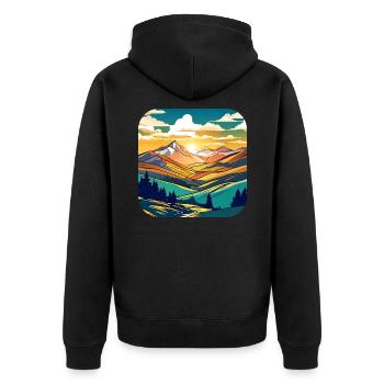 Berge im Sonnenuntergang I - Unisex Premium Bio Zip Hoodie - Schwarz - Hinten - Nico (187cm)