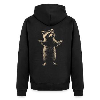 Waschbär monochrom - Unisex Premium Bio Zip Hoodie - Schwarz - Hinten - Nico (187cm)