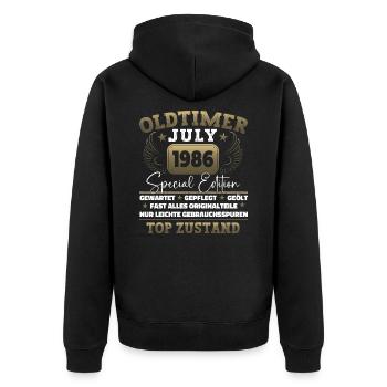 Oldtimer Juli 1986 36. Geburtstag Geschenk Herren - Unisex Premium Bio Zip Hoodie - Schwarz - Hinten - Nico (187cm)