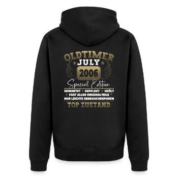 Oldtimer Juli 2006 16. Geburtstag Geschenk Herren - Unisex Premium Bio Zip Hoodie - Schwarz - Hinten - Nico (187cm)