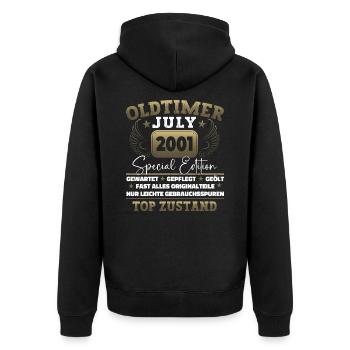 Oldtimer Juli 2001 21. Geburtstag Geschenk Herren - Unisex Premium Bio Zip Hoodie - Schwarz - Hinten - Nico (187cm)