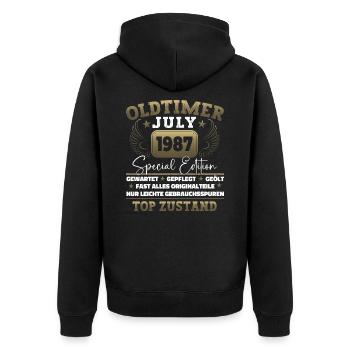 Oldtimer Juli 1987 35. Geburtstag Geschenk Herren - Unisex Premium Bio Zip Hoodie - Schwarz - Hinten - Nico (187cm)