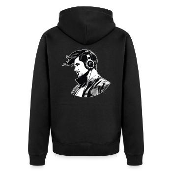 Cool man with headphones - Unisex Premium Organic Zip Hoodie - black - Back - Nico (187cm)