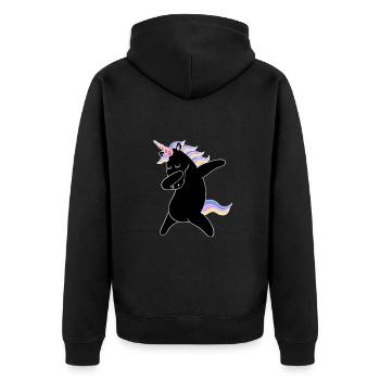 Black dabbing unicorn | Einhorn | - Unisex Premium Bio Zip Hoodie - Schwarz - Hinten - Nico (187cm)