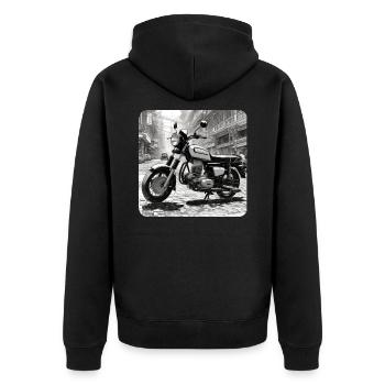 Cooles Moped - Unisex Premium Bio Zip Hoodie - Schwarz - Hinten - Nico (187cm)